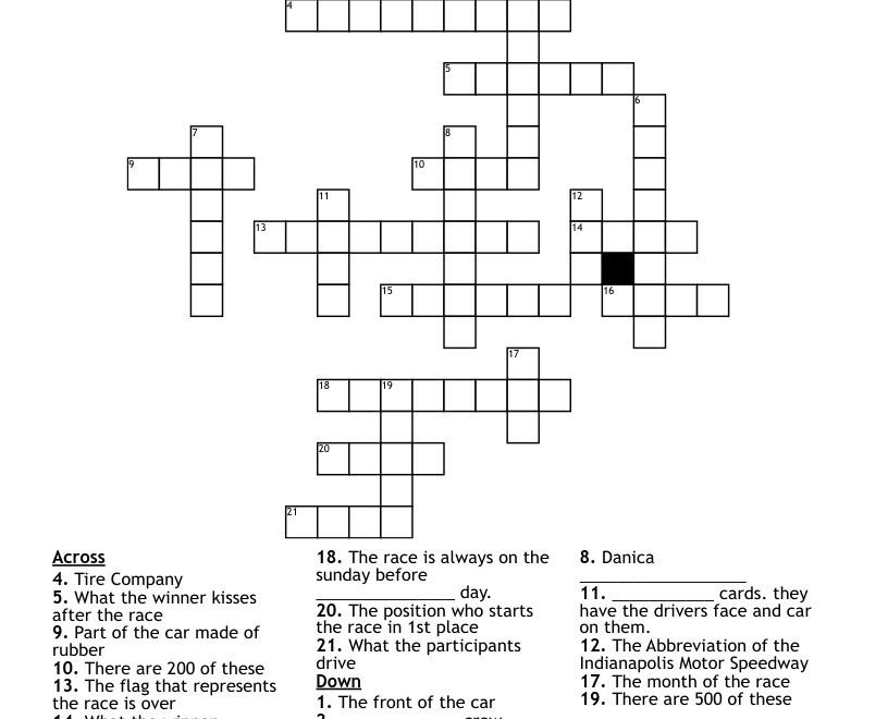 Indy 500 Crossword WordMint