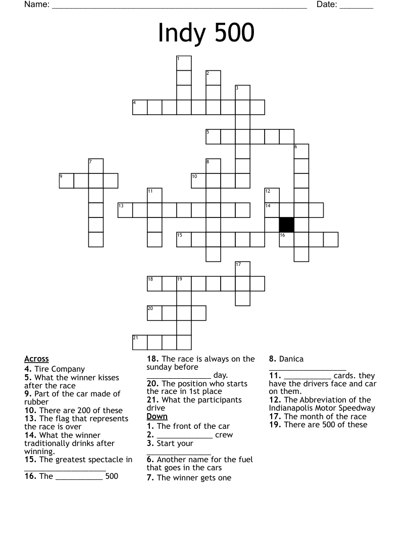 Indy 500 Crossword WordMint