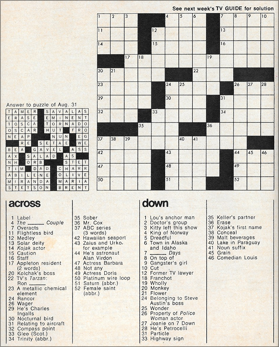 Easy Printable Crossword Puzzles Tv