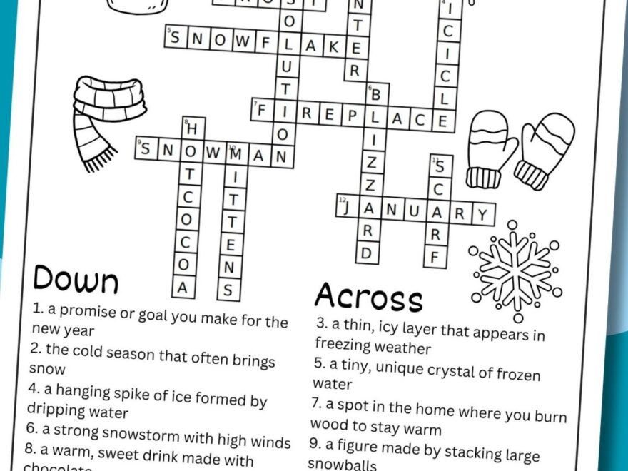 January Crossword Puzzle Free Printable For Kids
