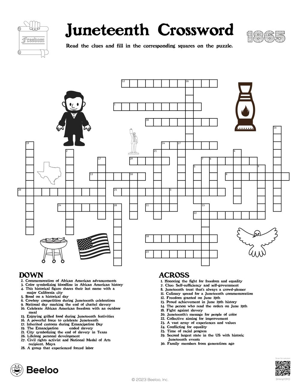 Juneteenth Crossword Puzzle Printable Juneteenth Crossword Puzzle Printable