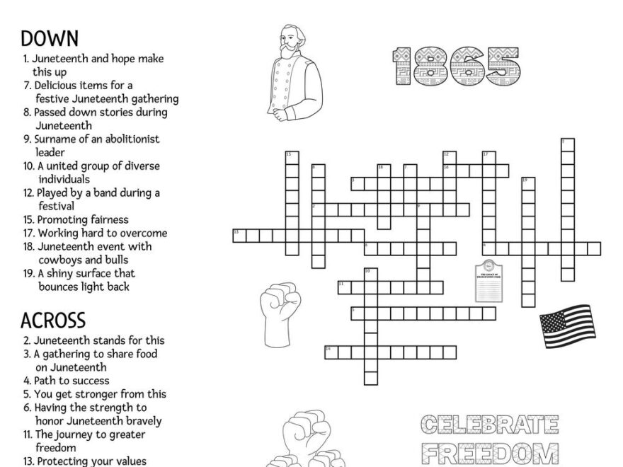 Juneteenth Crossword Puzzle Beeloo Printable Crafts And Activities For Kids