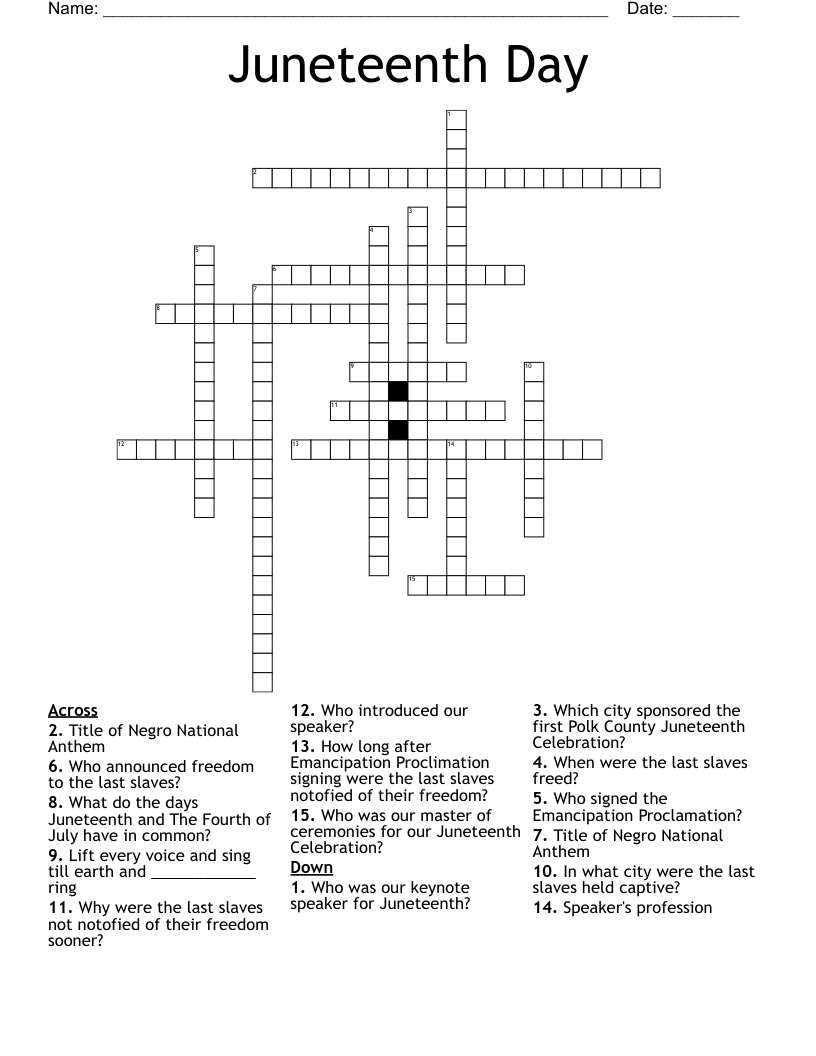 Juneteenth Day Crossword WordMint Juneteenth Day Crossword WordMint