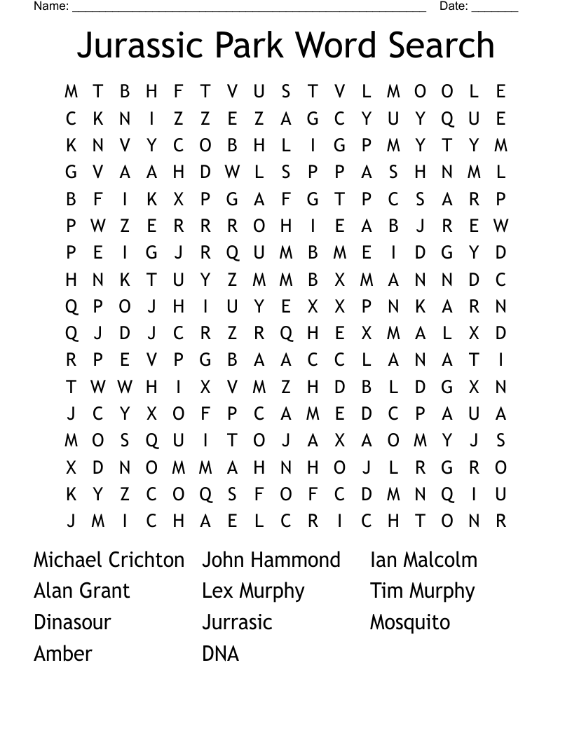 Jurassic Park Crossword WordMint