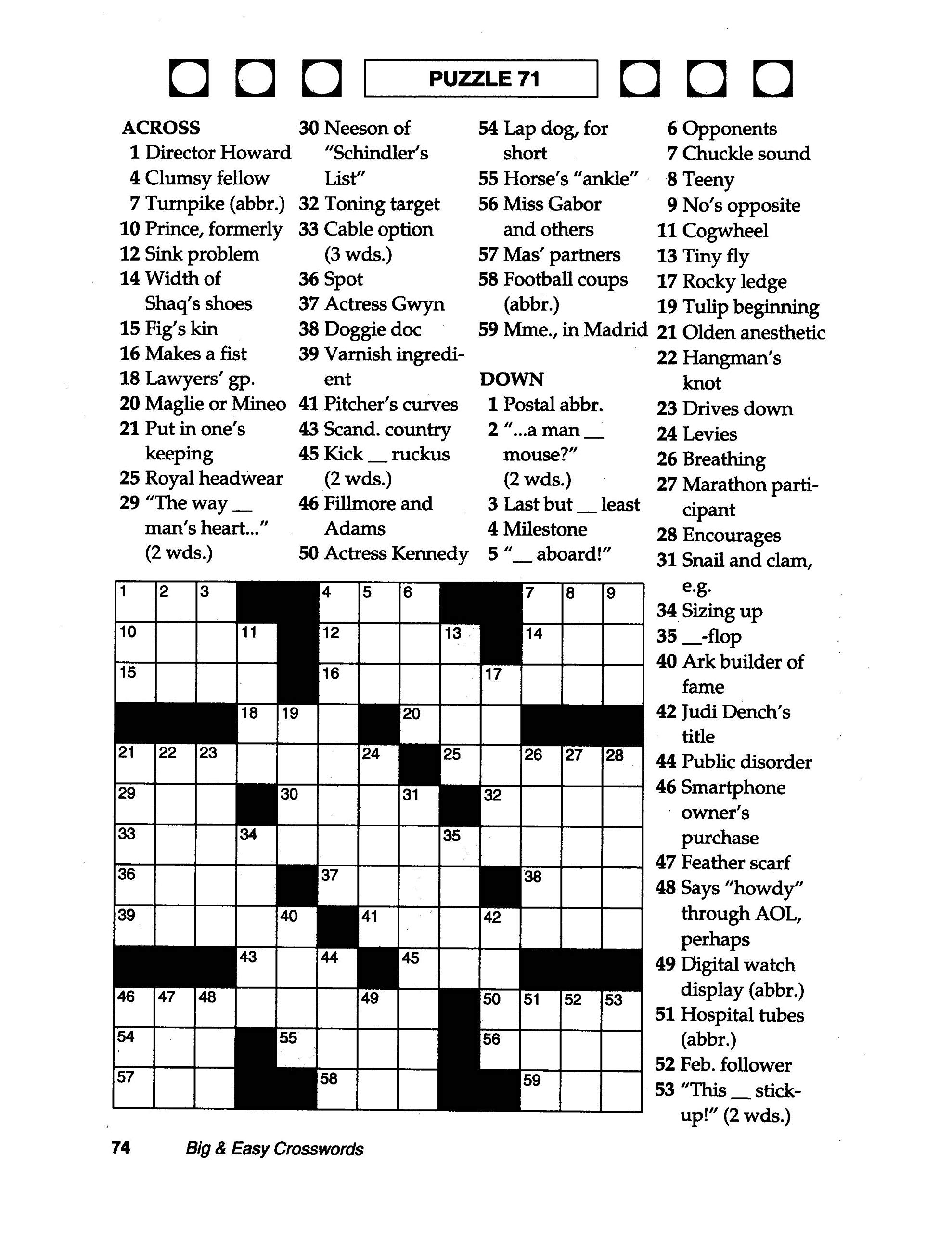 Extra Large Print Crossword Puzzles Printable