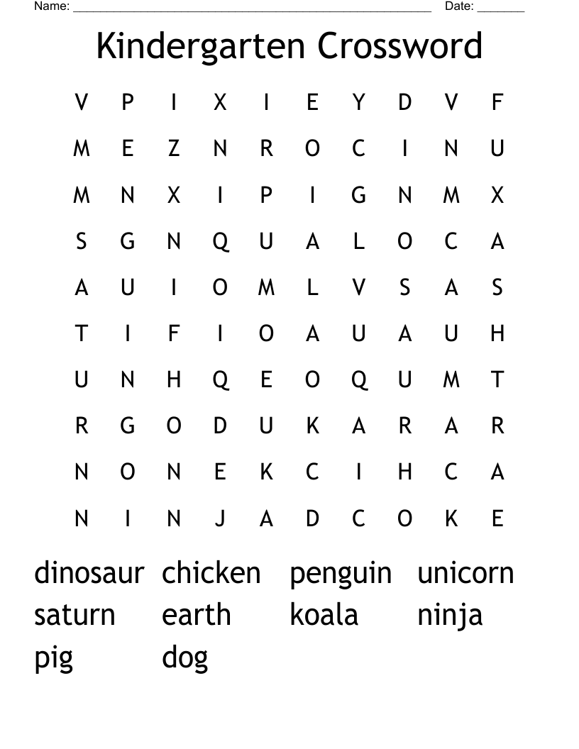 Kindergarten Crossword Puzzles Printable