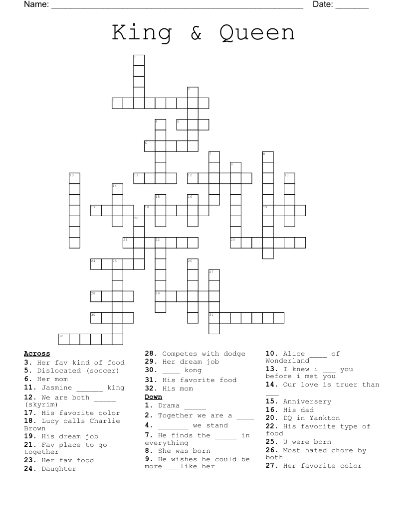King Queen Crossword WordMint King Queen Crossword WordMint