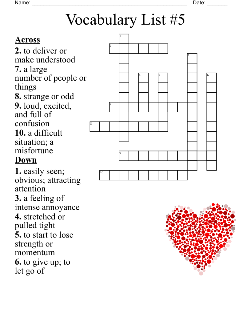 L 5 Crossword Puzzle WordMint