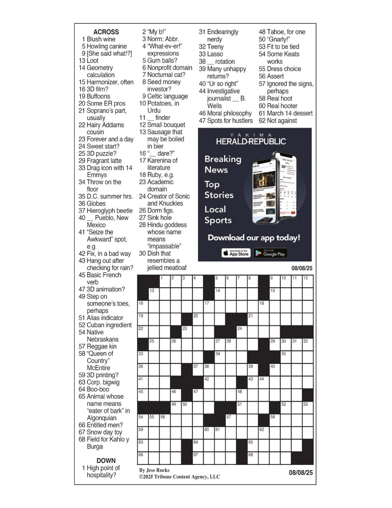 LA Times Crossword Aug 8 2025 Crosswords Yakimaherald