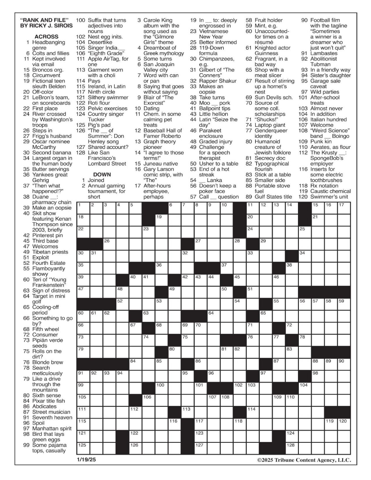 LA Times Crossword Jan 19 2025 Crosswords Yakimaherald
