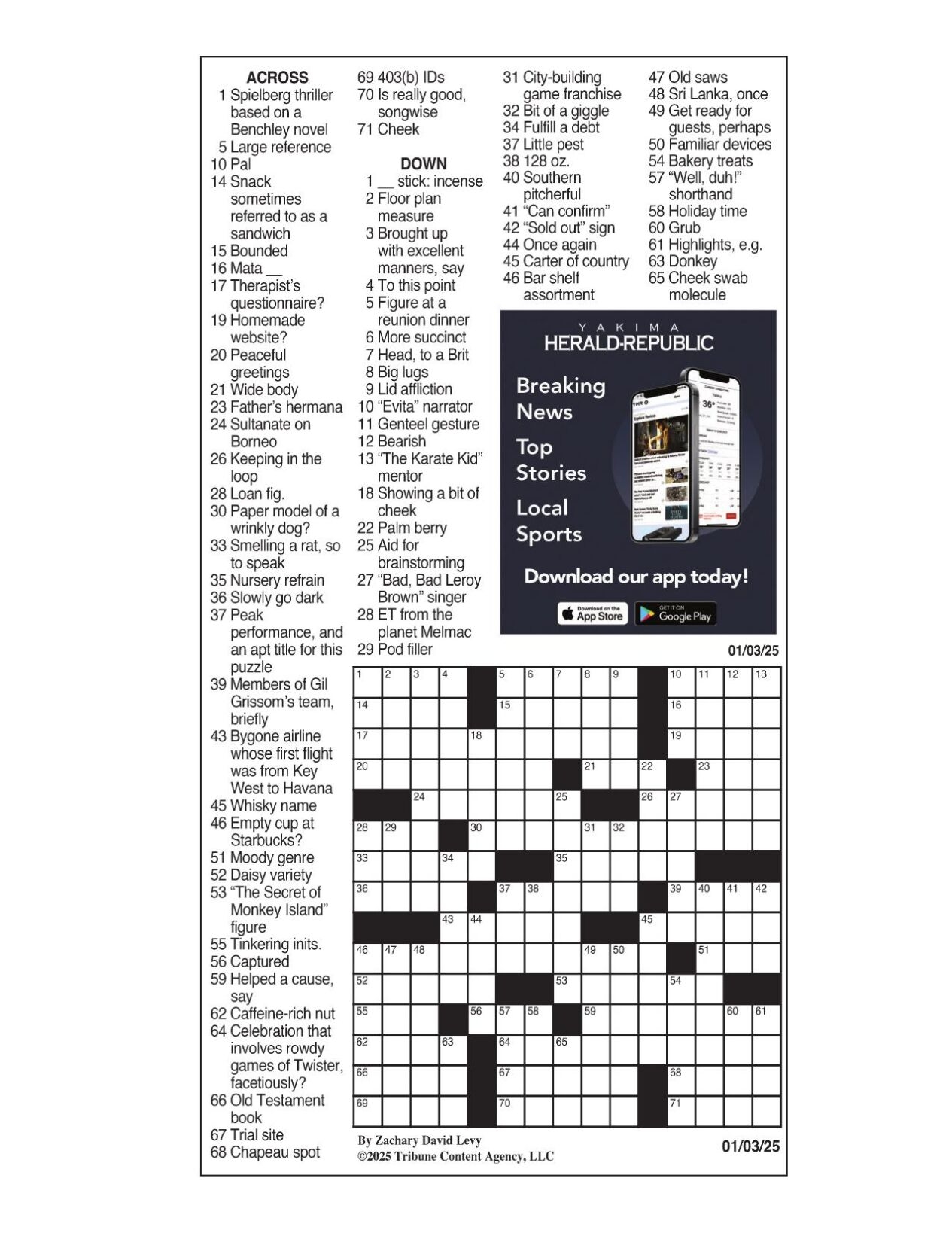 LA Times Crossword Jan 3 2025 Crosswords Yakimaherald