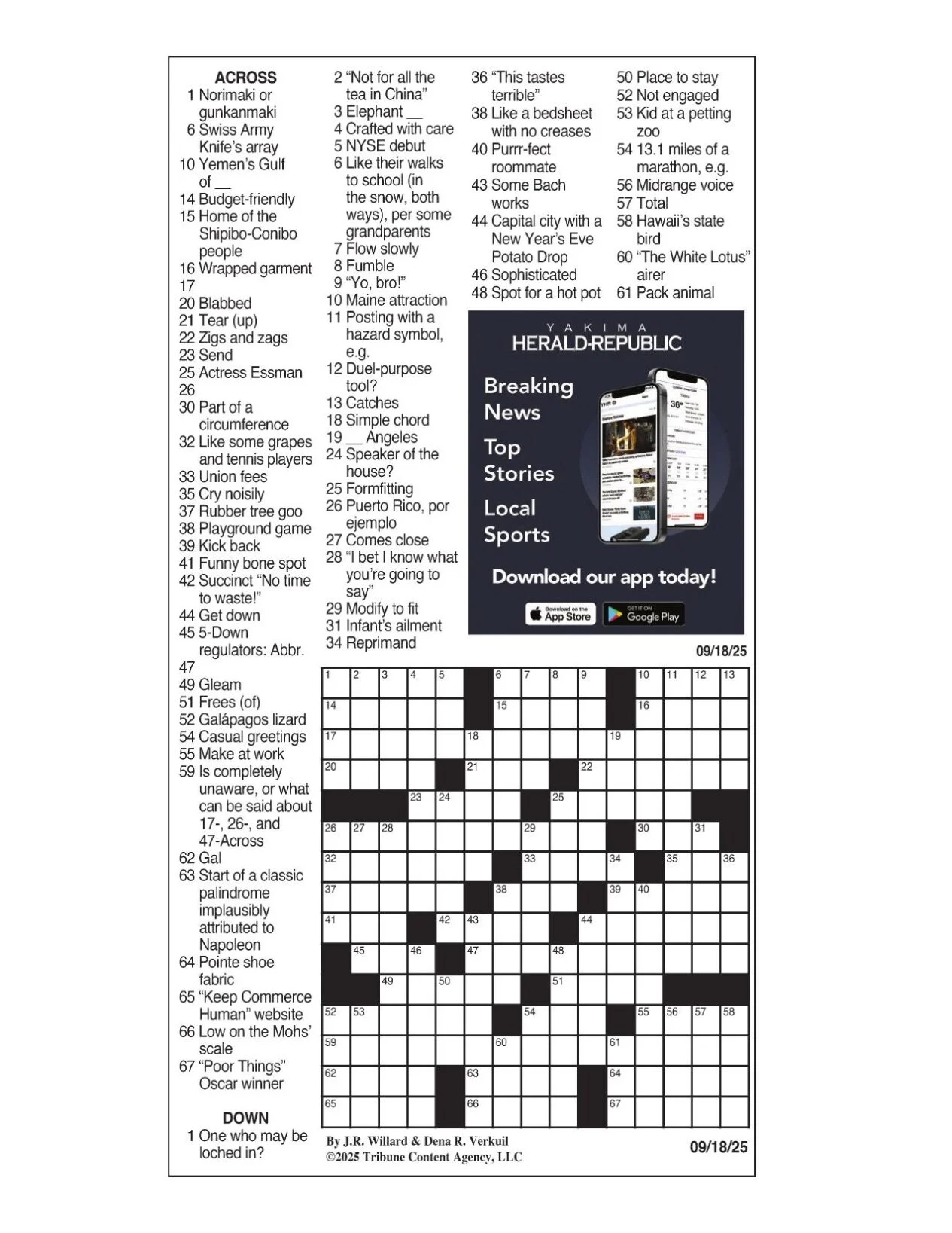LA Times Crossword Sept 18 2025 Crosswords Yakimaherald