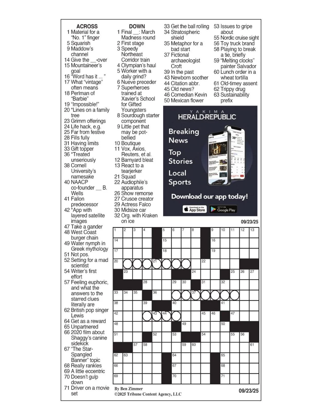 LA Times Crossword Sept 23 2025 Crosswords Yakimaherald