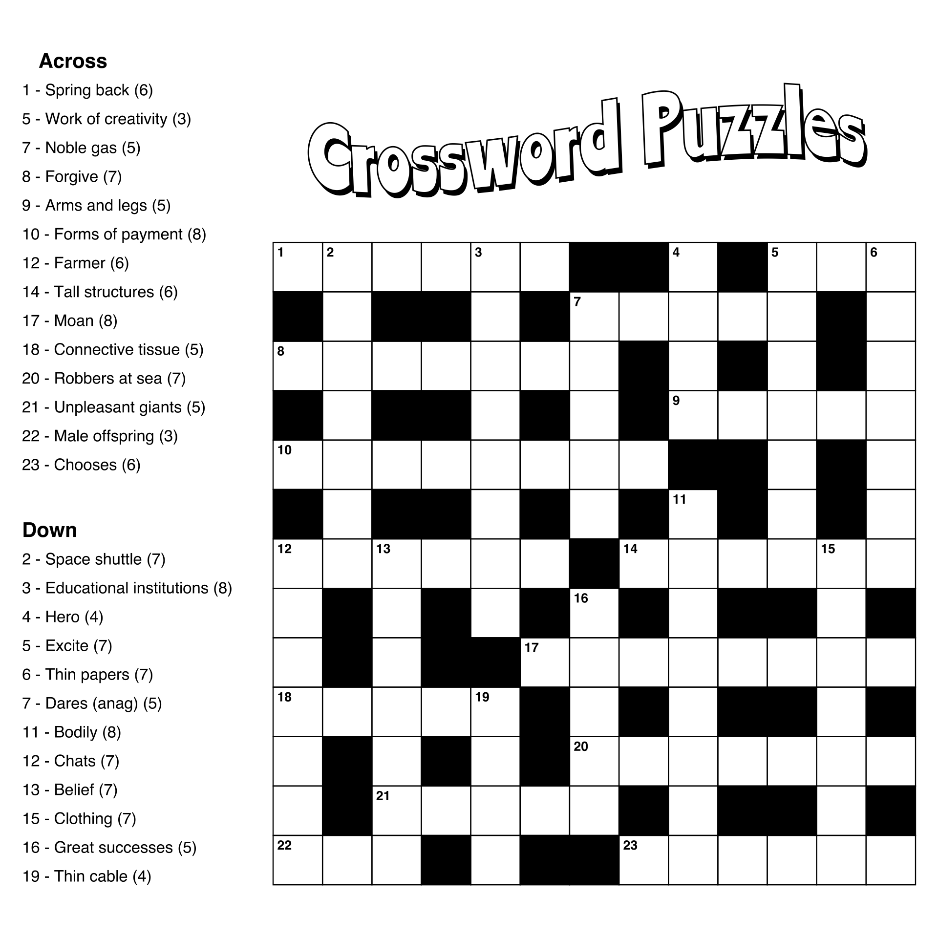 Printable Beginner Crossword Puzzles