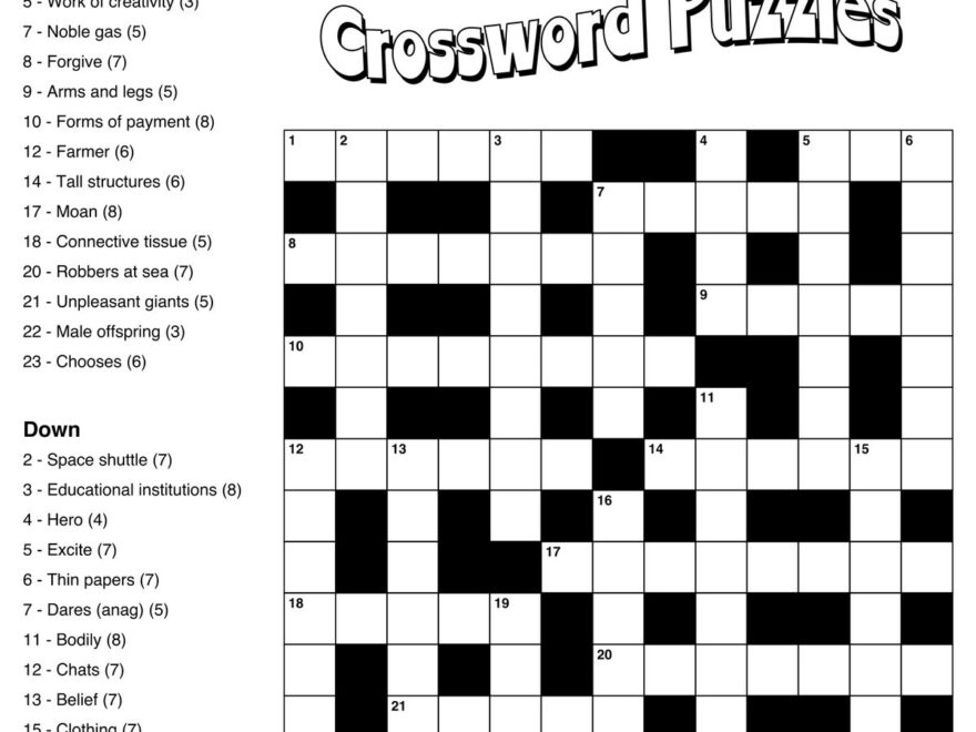 Large Print Easy Crossword Puzzles 10 Free PDF Printables Printablee