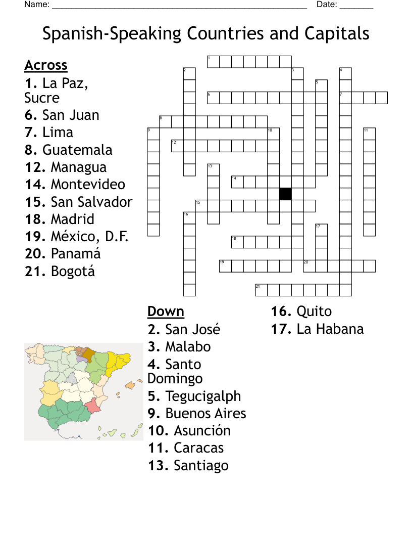 Printable Crossword Of Latino Countries