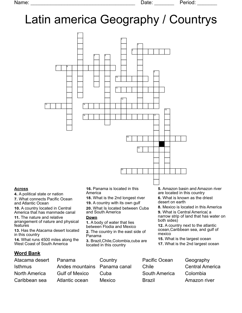 Latin America Geography Countrys Crossword WordMint