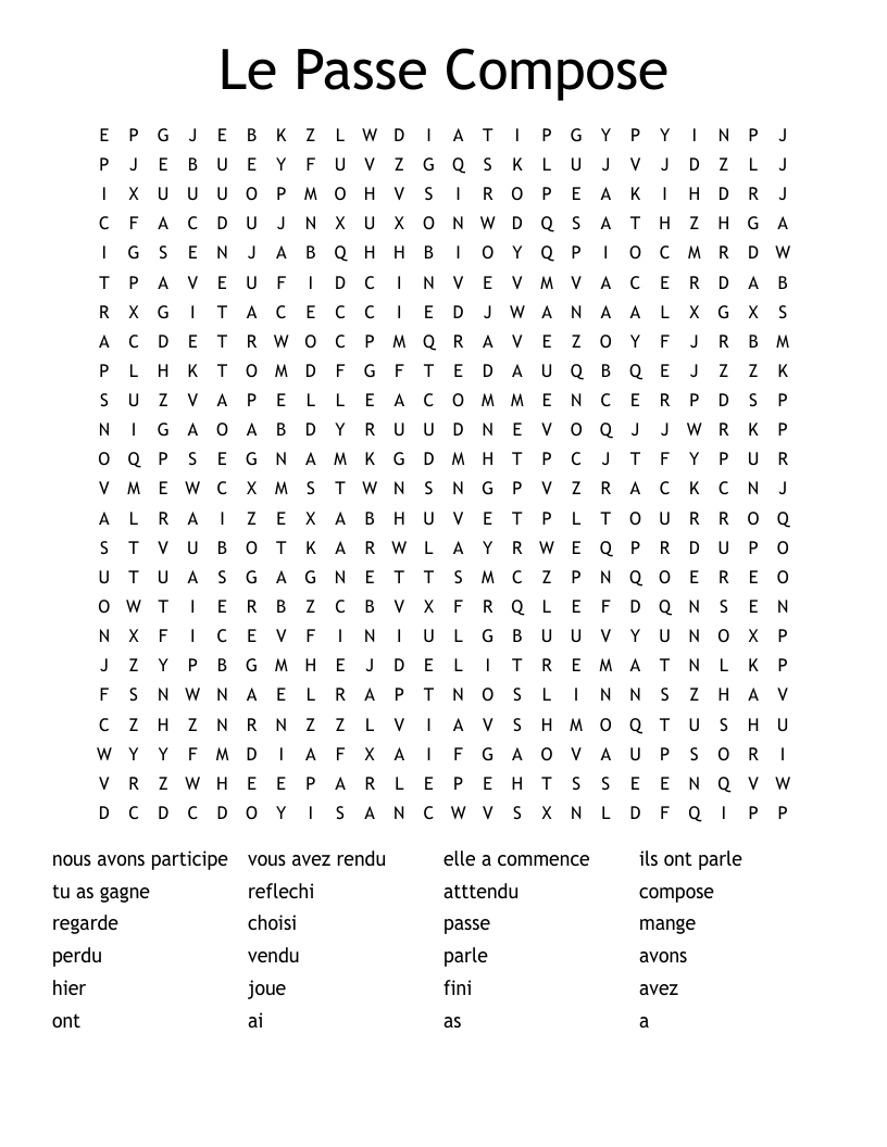 French Crossword Passe Compose Printable French Crossword Passe Compose Printable