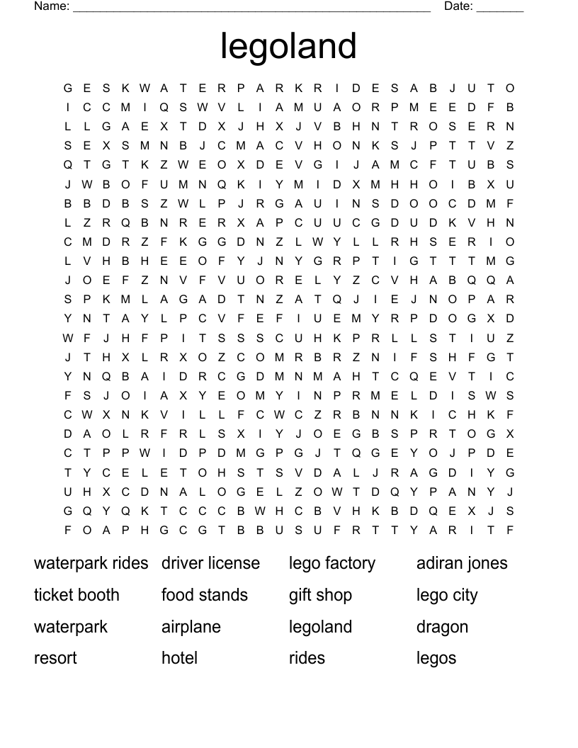 Legoland Word Search WordMint