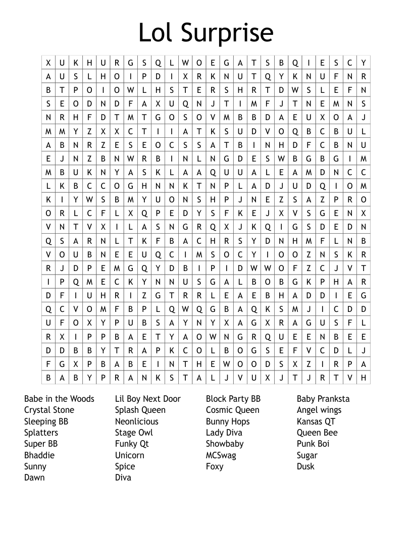 Lol Dolls Printable Crossword Puzzles Lol Dolls Printable Crossword Puzzles