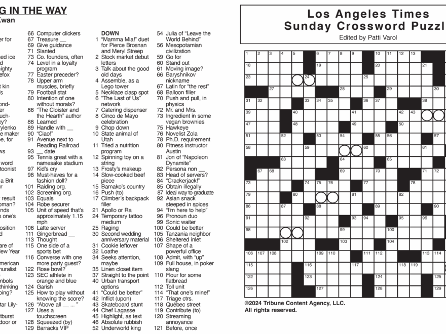 Los Angeles Times Sunday Crossword Puzzle Tribune Content Agency