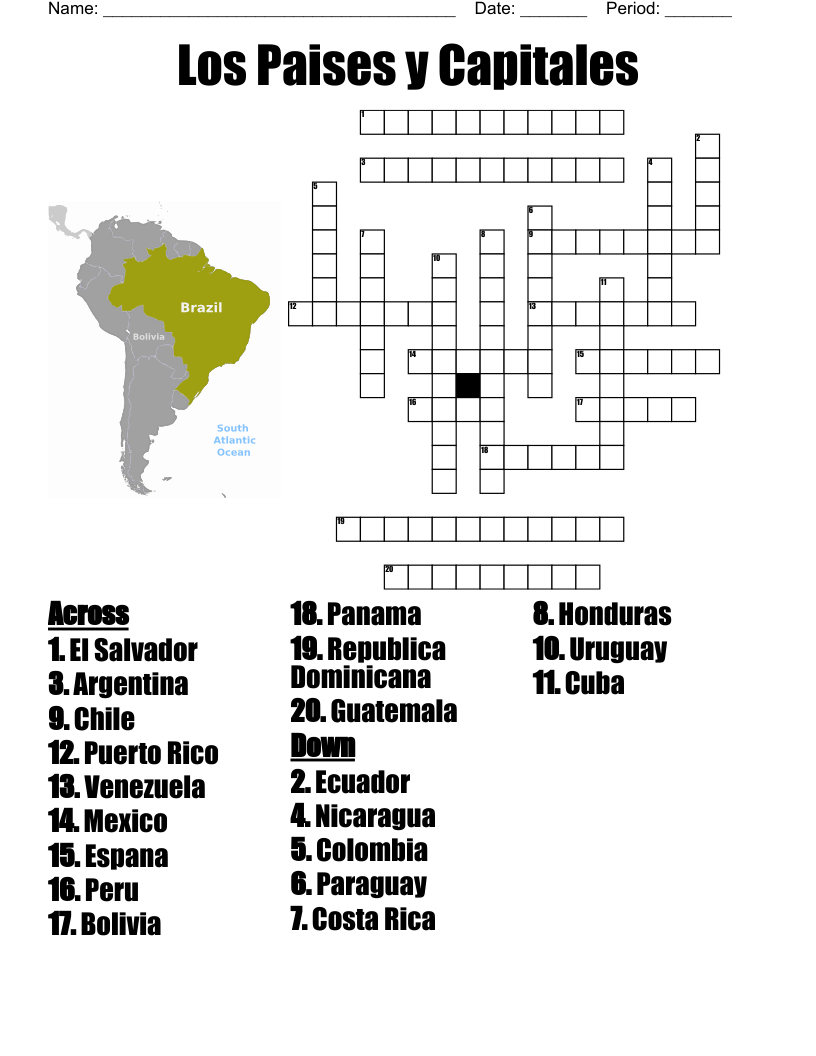 Printable Crossword With Paises Y Capitales Latinos Printable Crossword With Paises Y Capitales Latinos