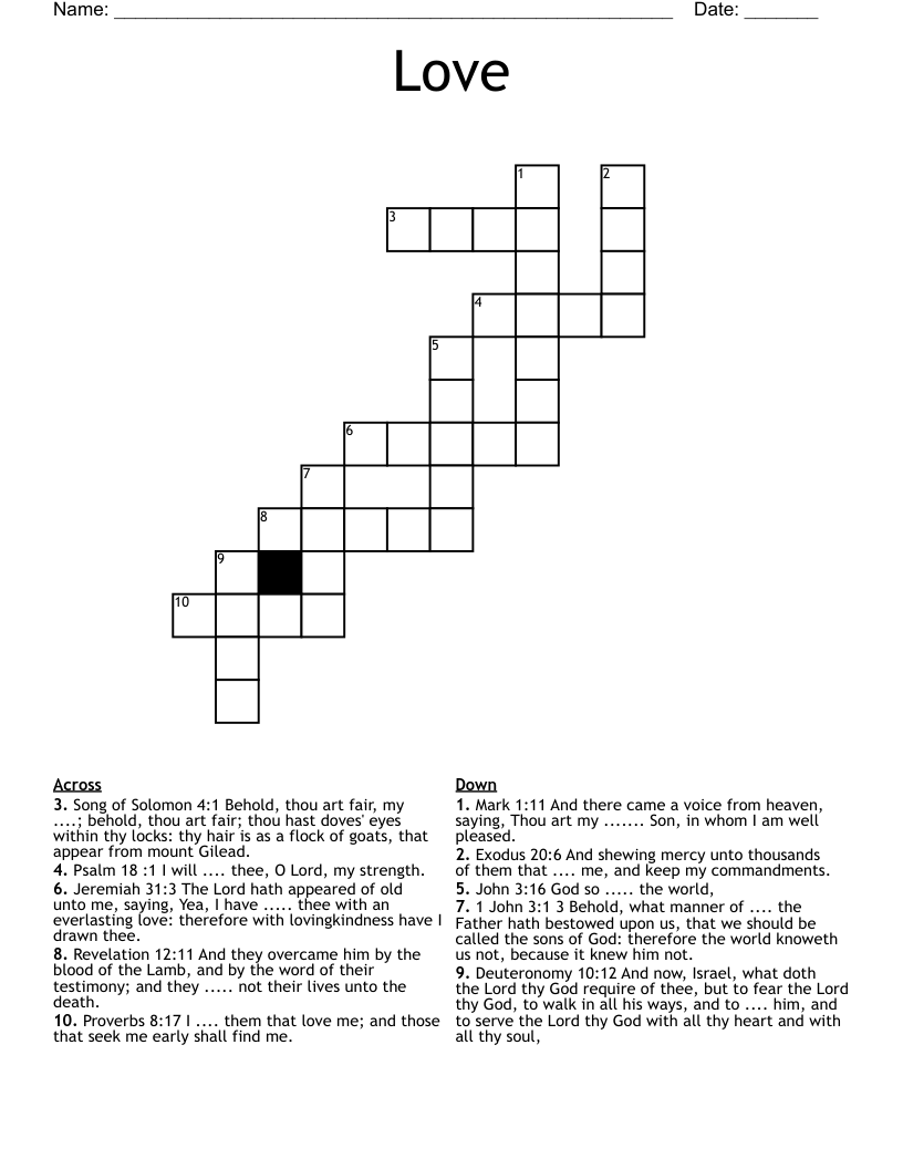 Love Crossword Printable