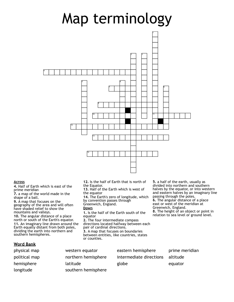 Map Crossowrd Puzzle Printable Map Crossword Puzzle
