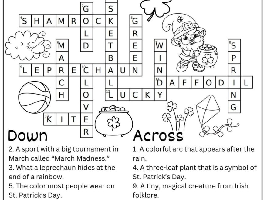 March Crossword Puzzle Free Printable With Answer Key