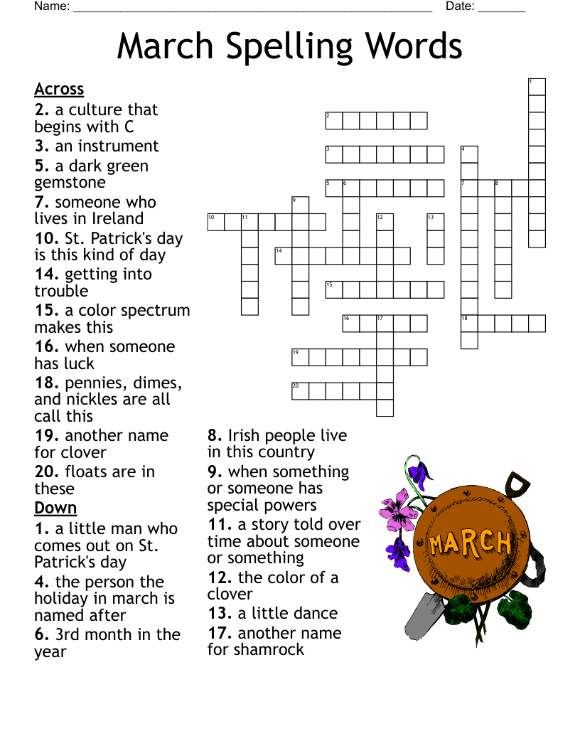 March Crossword Printable