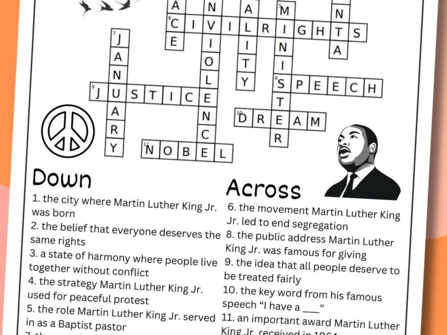 Martin Luther King Jr Crossword Puzzle Grab The Free Printable