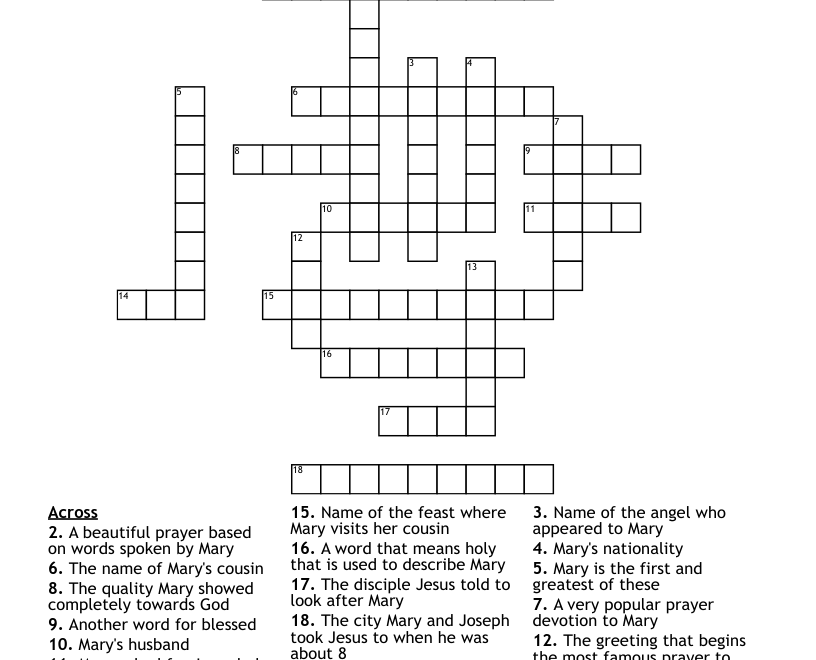 Mary The Mother Of Jesus Crossword WordMint