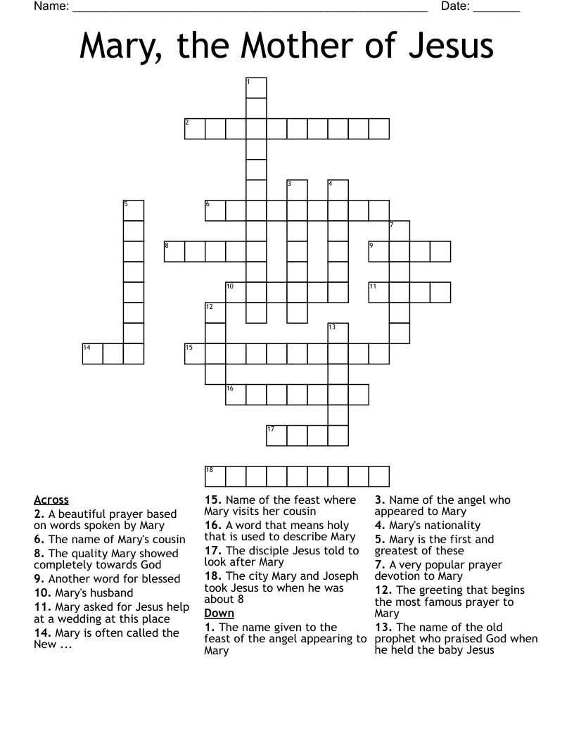 Mary The Mother Of Jesus Crossword WordMint