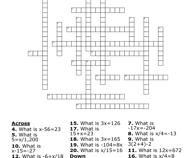 Math Crossword Puzzle WordMint