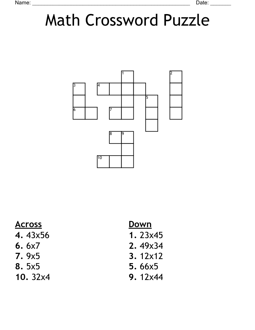 Math Crossword Printable Math Crossword Printable