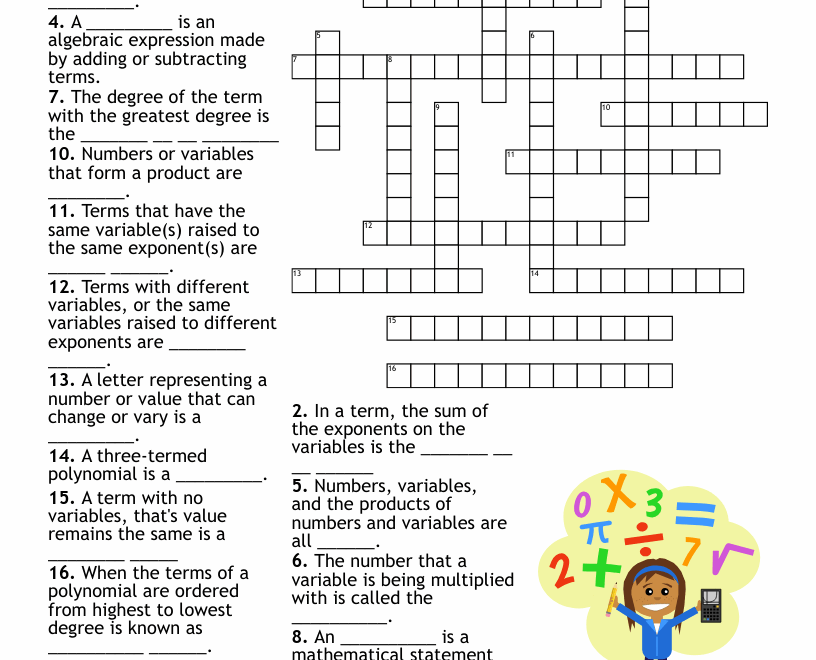 Math Terms Crossword Puzzle WordMint