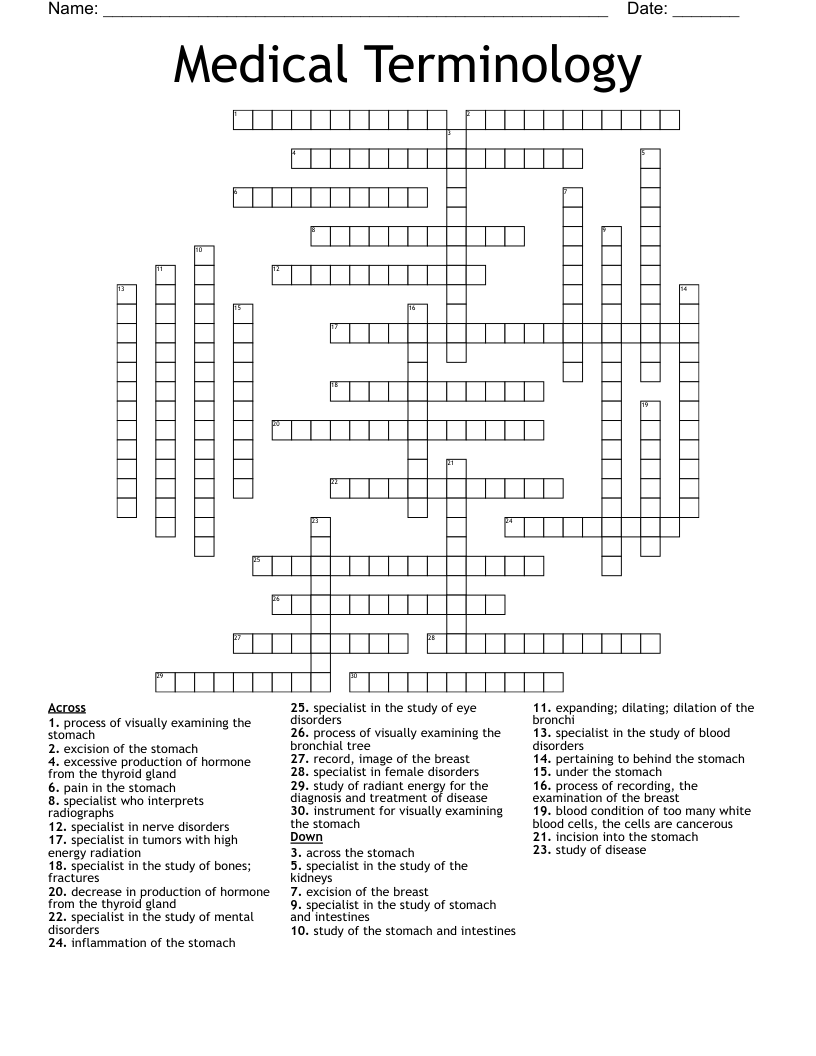 Medical Terminology Crossword WordMint Medical Terminology Crossword WordMint
