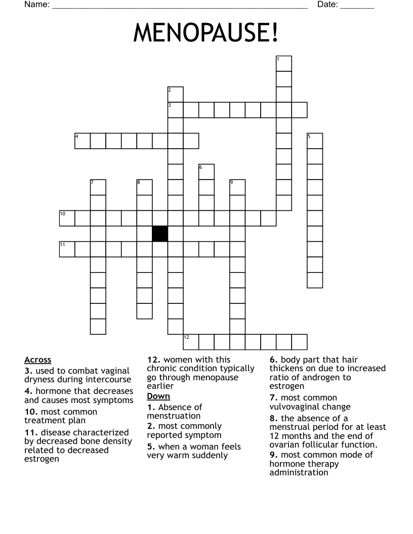 Menopause Symptoms Word Search WordMint