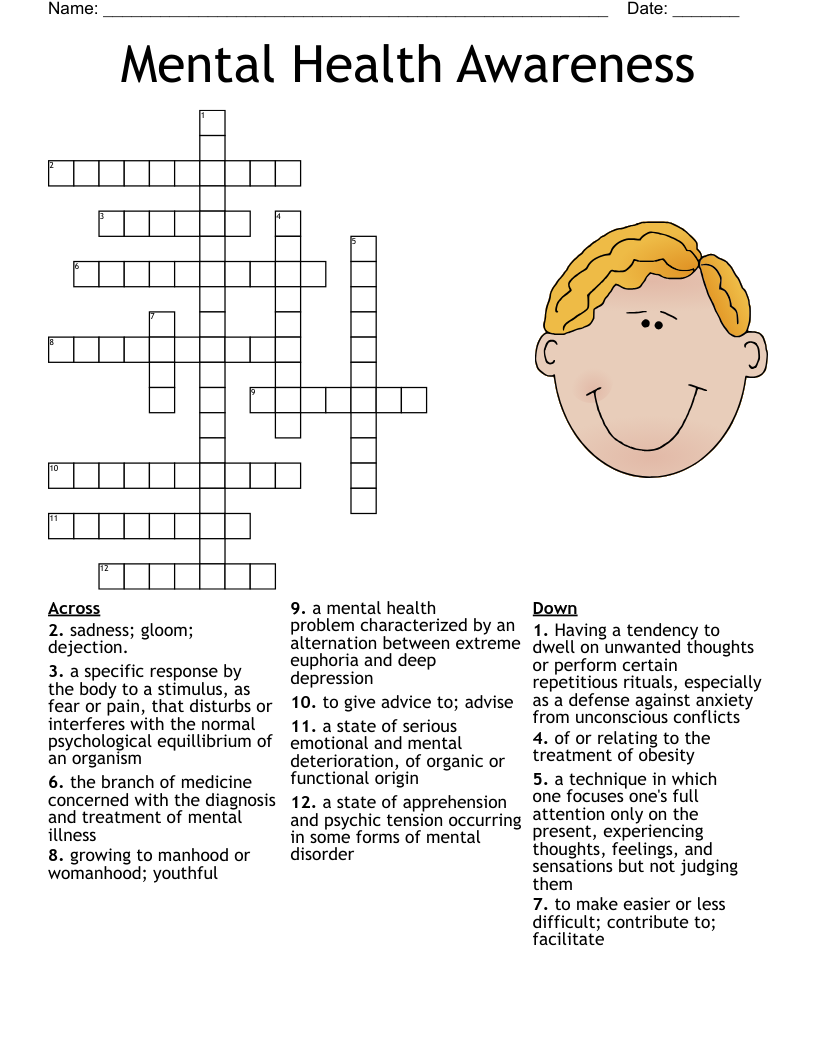 Mental Health Crossword Puzzles Printable