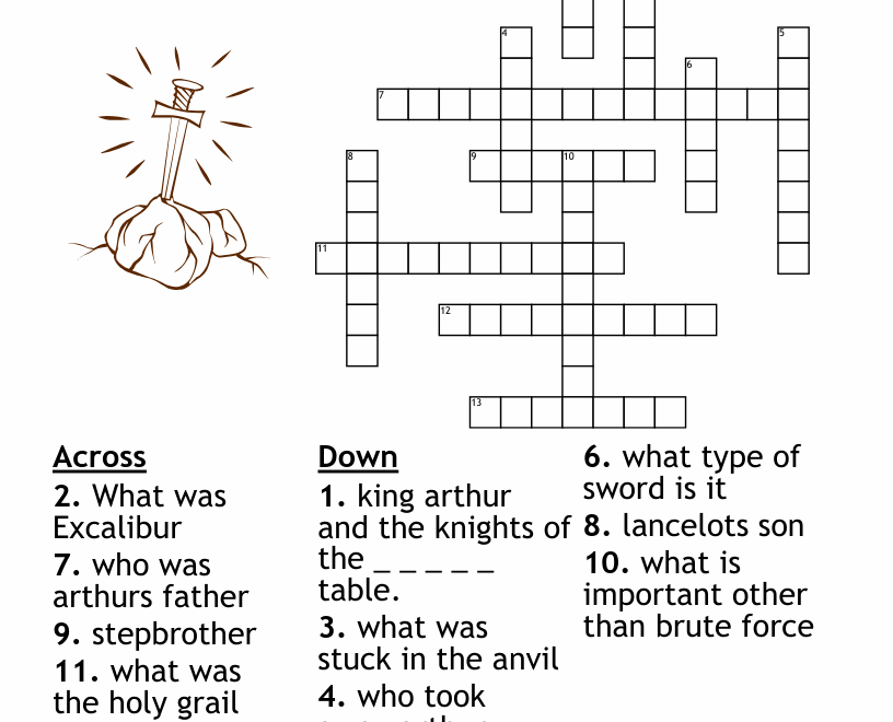Merlin And Legend Of Arthur And The Sword In The Stone Crossword WordMint