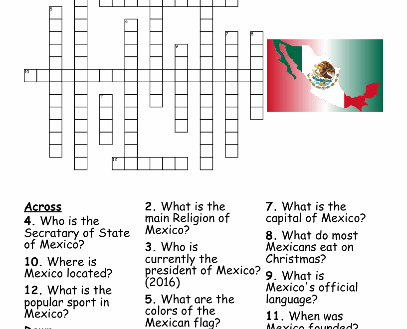 Mexico Crossword Puzzle WordMint