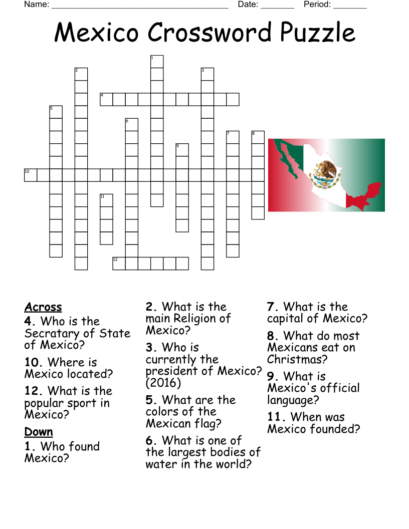 Mexico Crossword Puzzle WordMint