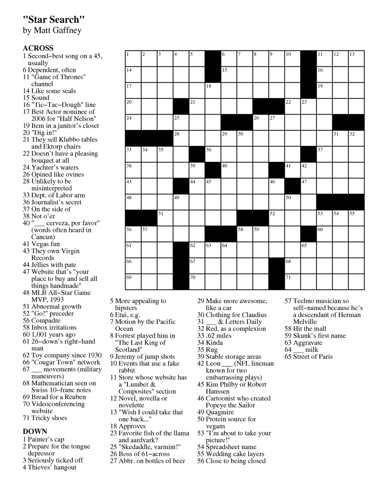 Star Magazine Crossword Puzzles Printable Star Magazine Crossword Puzzles Printable