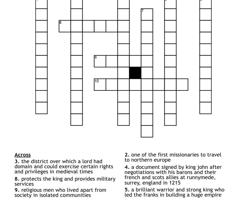 Middle Ages Crossword Puzzle WordMint
