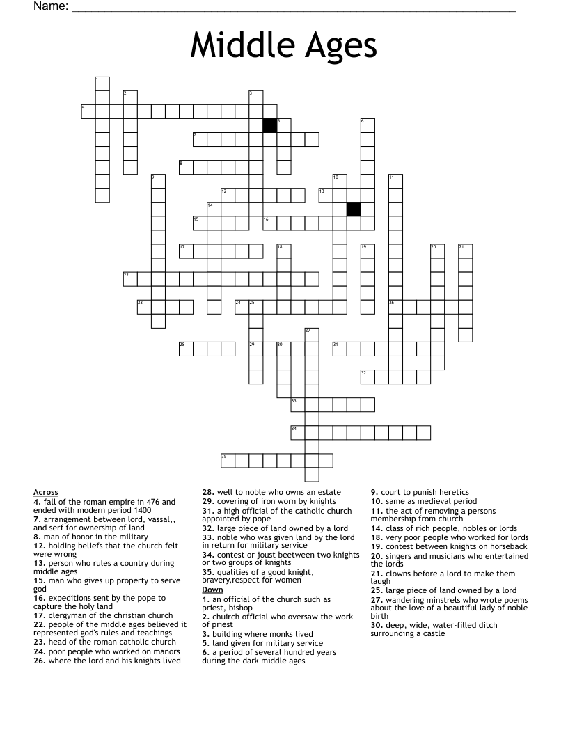 Middle Ages Crossword WordMint