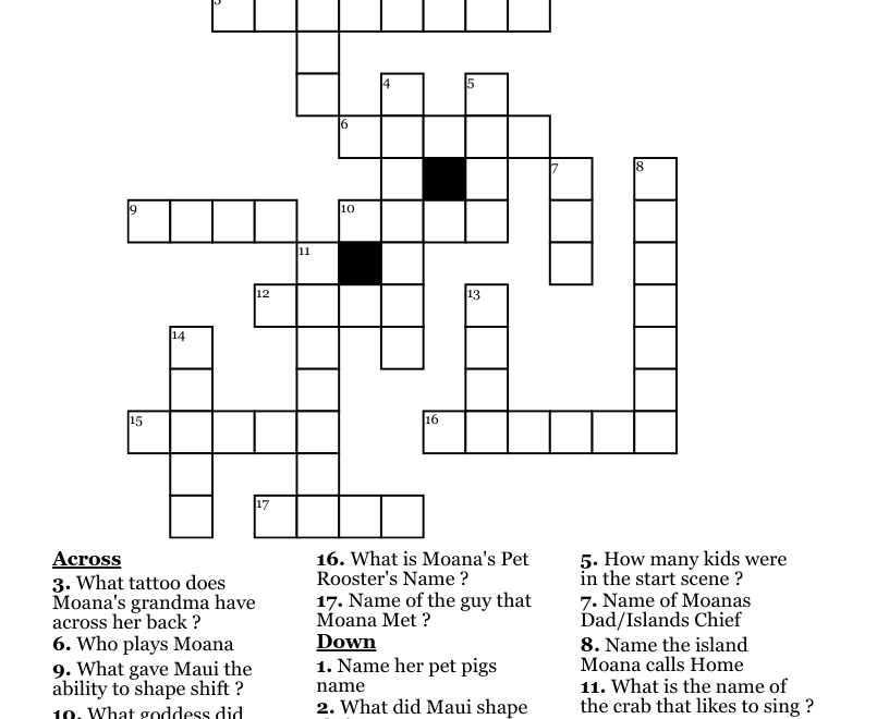 Moana Crossword WordMint