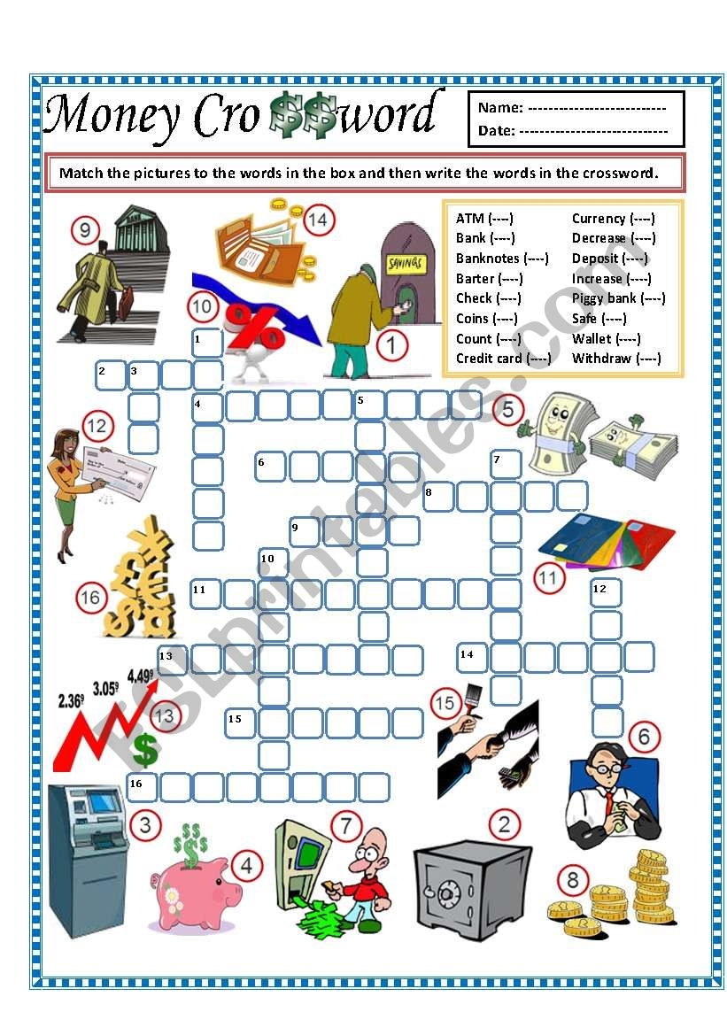 Money Crossword Puzzle Printable Money Crossword Puzzle Printable