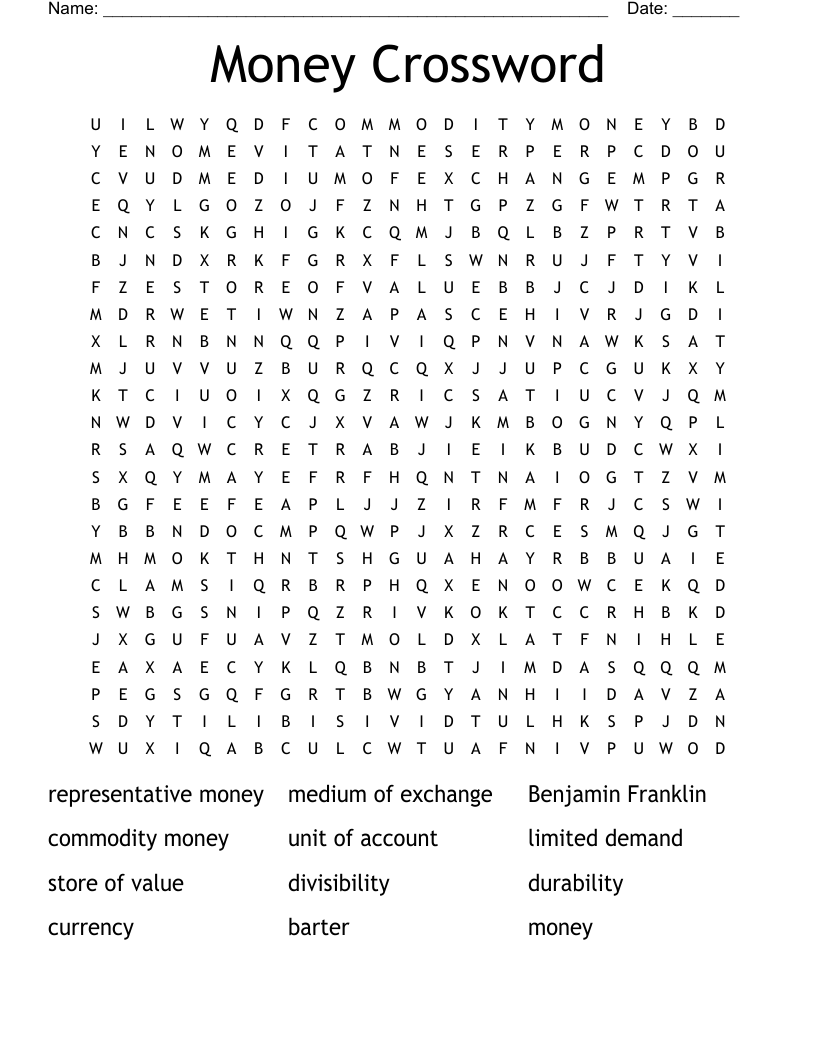 Money Crossword Word Search WordMint