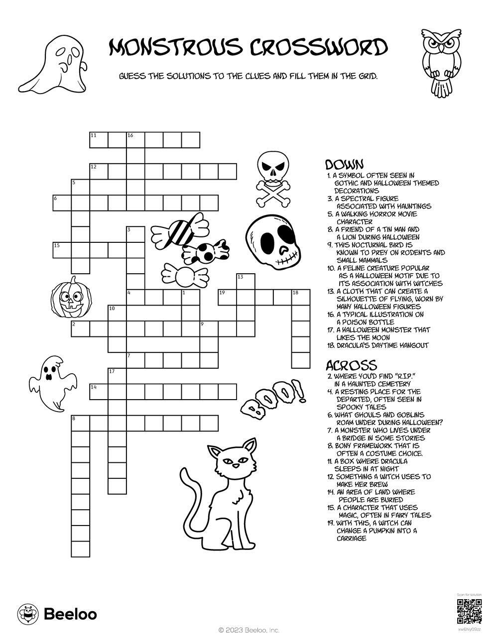 Monstrous Crossword Beeloo Printable Crafts And Activities For Kids Monstrous Crossword Beeloo Printable Crafts And Activities For Kids