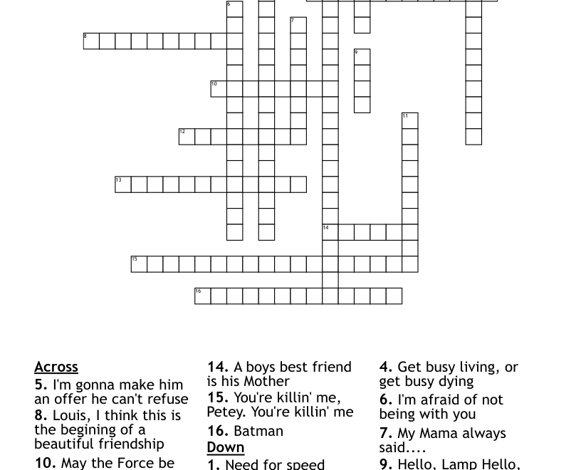 Movies Crossword WordMint